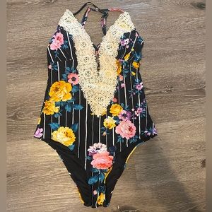 Deep V one piece bathing suit